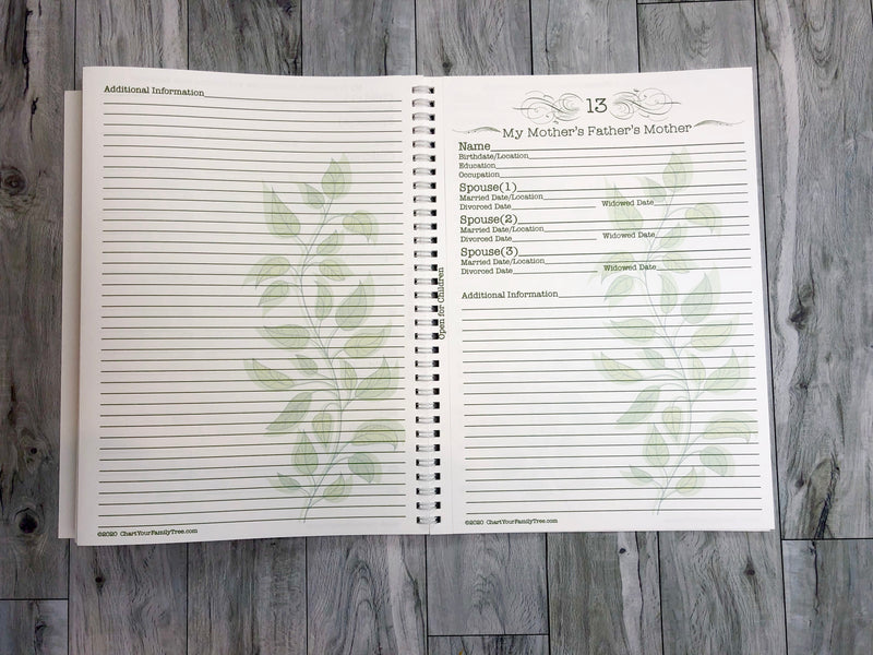 Family Tree Workbook - Personalized - Generations 1-4